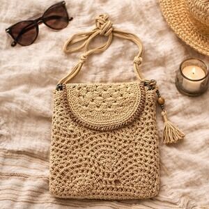 The SAK Sayulita Crochet Purse Crossbody Shoulder Bag Boho Festival Macrame Tan